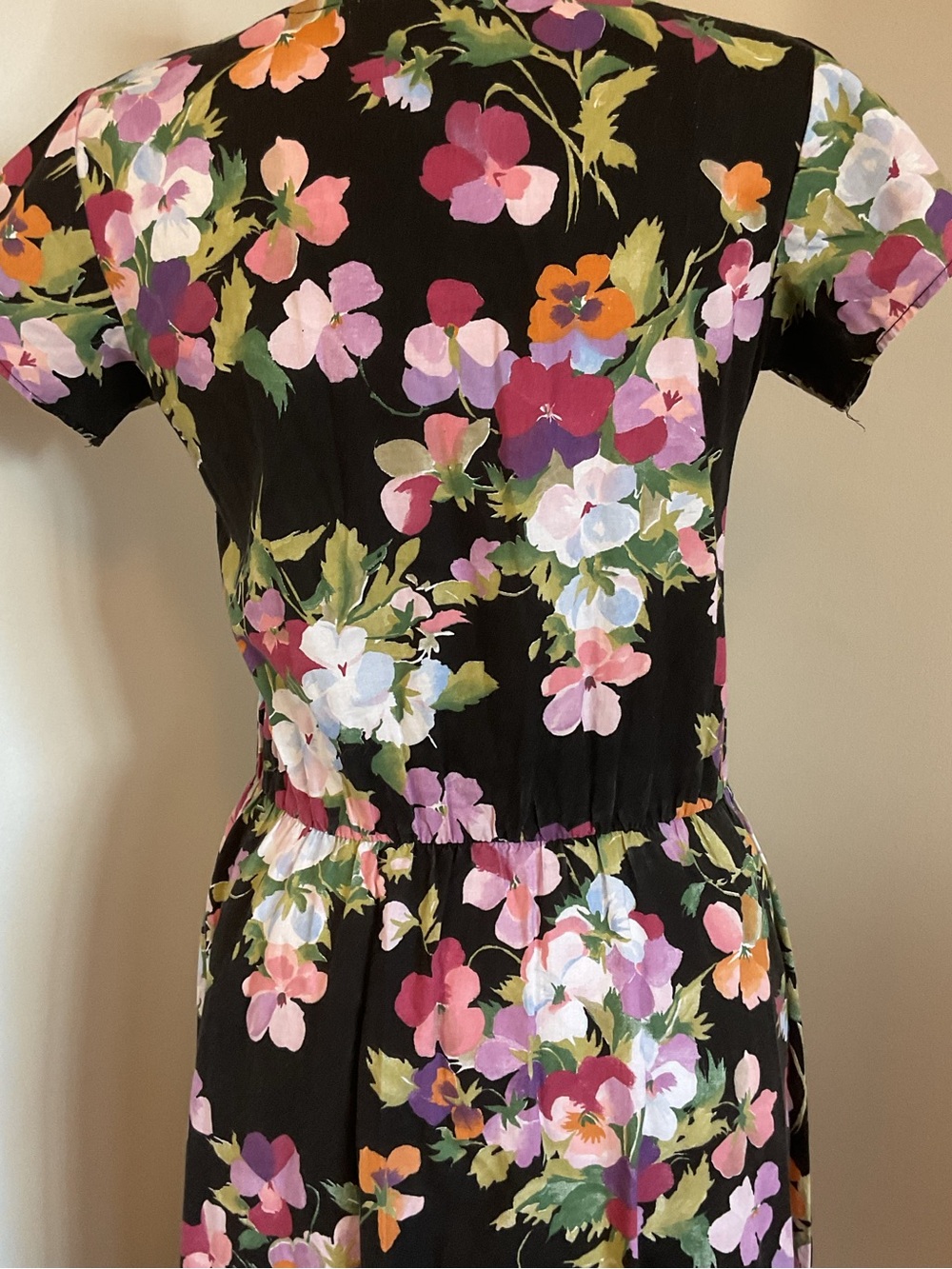 Vintage Avon Fashion Floral Midi Dress 7/8 Black Cotton Fit and Flare 90s - Picture 10 of 11